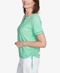 Alfred Dunner Women's Rise Shine Dot Lace Trimmed Short Sleeve Round Neck T-Shirt