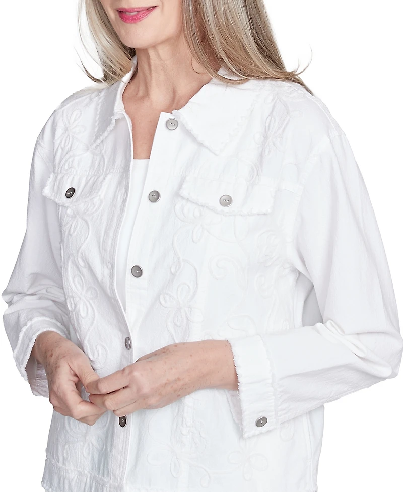 Alfred Dunner Women's Rise Shine Soutache Fringe Long Sleeve Trim Jacket
