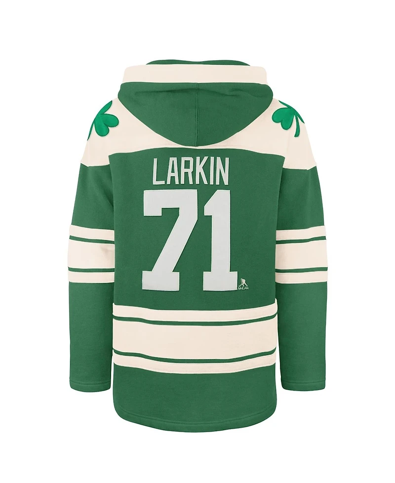'47 Brand Men's Dylan Larkin Kelly Green Detroit Red Wings St. Patrick's Day Player Name Number Lacer Pullover Hoodie