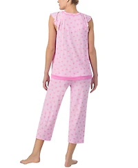 Ellen Tracy Women's Printed V-Neck Cropped Pajama Set