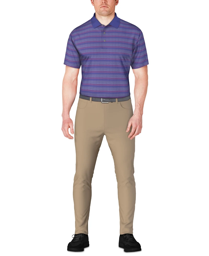 Pga Tour Men's Short Sleeve Jacquard Striped Golf Polo Shirt