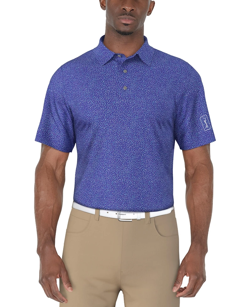 Pga Tour Men's Short Sleeve Confetti Print Golf Polo Shirt
