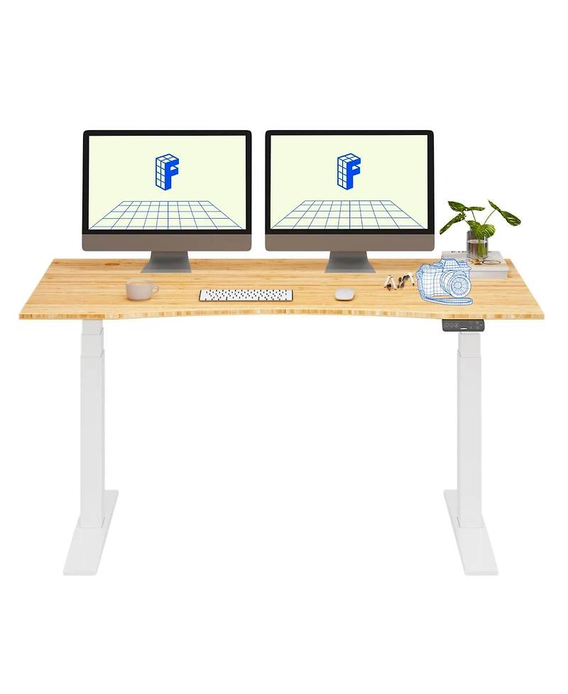 Flexispot E7-commercial W Electric Adjustable Standing Desk, Curved Bamboo Top