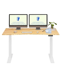 Flexispot E7-commercial W Electric Adjustable Standing Desk, Curved Bamboo Top