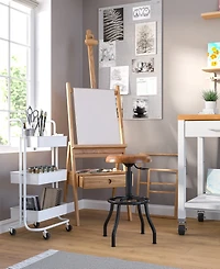 Seville Classics Acacia Wood Seat Pneumatic Adjustable Work Stool