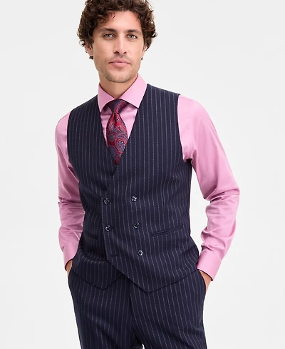 Tayion Collection Men's Classic-Fit Pinstripe Double-Breasted Suit Separate Vest