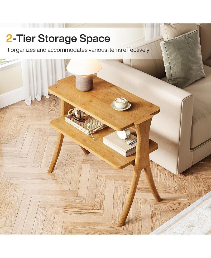 Tribesigns Narrow Side Table for Living Room, Farmhouse End Table with 2-Tier Storage Shelf and Solid Wood Legs