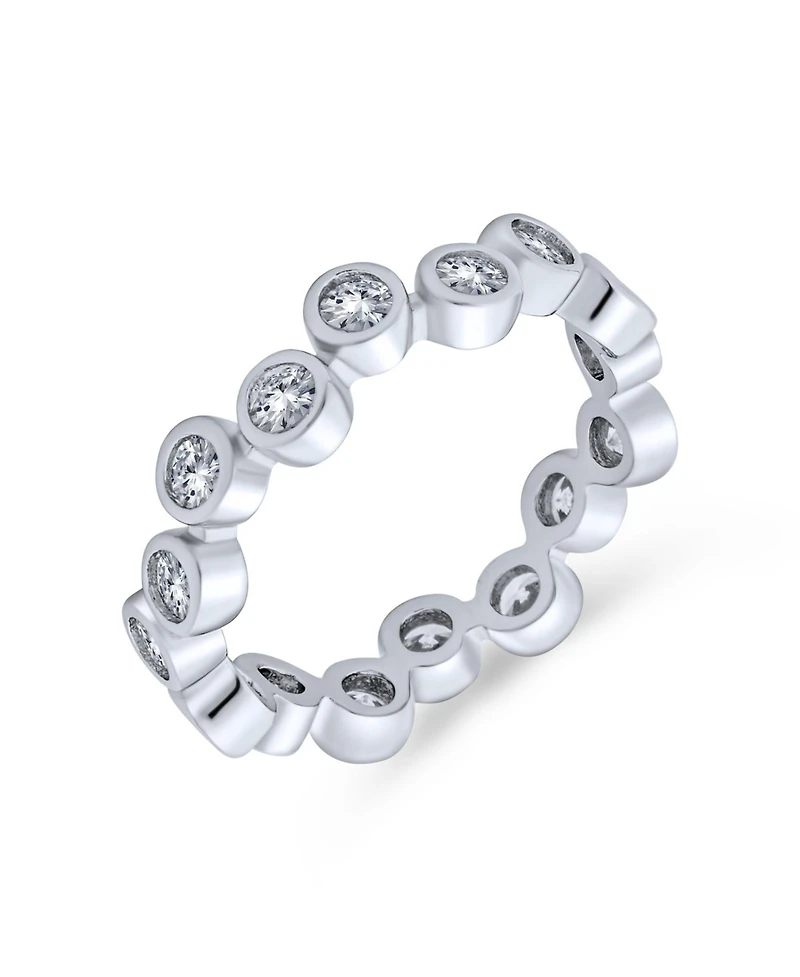 Bling Jewelry Bubble Circle Geometric Zig Zag Cubic Zirconia Bezel Band Cz Eternity Ring .925 Sterling Silver