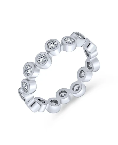 Bling Jewelry Bubble Circle Geometric Zig Zag Cubic Zirconia Bezel Band Cz Eternity Ring .925 Sterling Silver