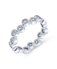 Bling Jewelry Bubble Circle Geometric Zig Zag Cubic Zirconia Bezel Band Cz Eternity Ring .925 Sterling Silver