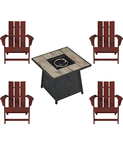 Piece Hdpe Adirondack Chair Outdoor Meeting Set with 28-inch Square 40,000 Btu Auto-Ignition Propane Gas Firepit with Waterproof Cover