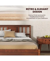 Wooden Platform Bed with Headboard and Slat Support-Twin Size