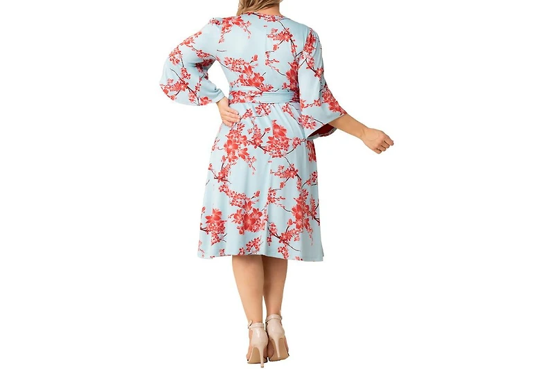 Kiyonna Plus Gemini Wrap Dress with Contrast Lined Sleeves