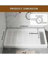 Casainc 48"W X 36"D Smc Single Threshold Shower Base Anti-Slip Shower Pan