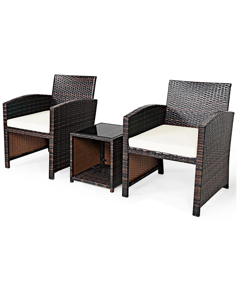 3PCS Patio Rattan Wicker Furniture Cushion Sofa Coffee Table