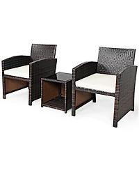 3PCS Patio Rattan Wicker Furniture Cushion Sofa Coffee Table