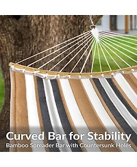Heavy-Duty Quilted 2-Person Hammock with Curved Bamboo Spreader Bars - 450 lb Weight Capacity