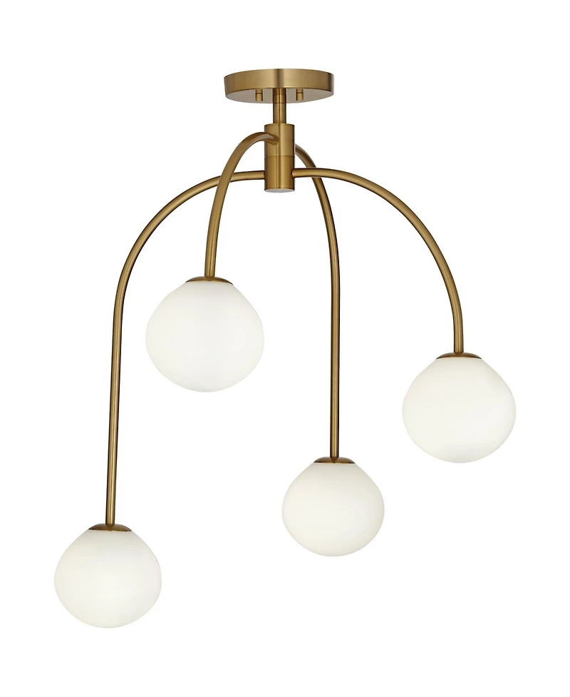 Possini Euro Design Clara 26" Mid Century Modern 4-Light Semi Flush-Mount Ceiling Light Fixture Kitchen Foyer Warm Brass Finish