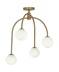 Possini Euro Design Clara 26" Mid Century Modern 4-Light Semi Flush-Mount Ceiling Light Fixture Kitchen Foyer Warm Brass Finish