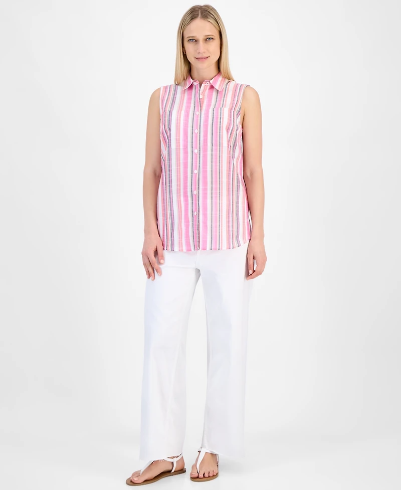 Nautica Jeans Women's Striped Sleeveless Button Shirt