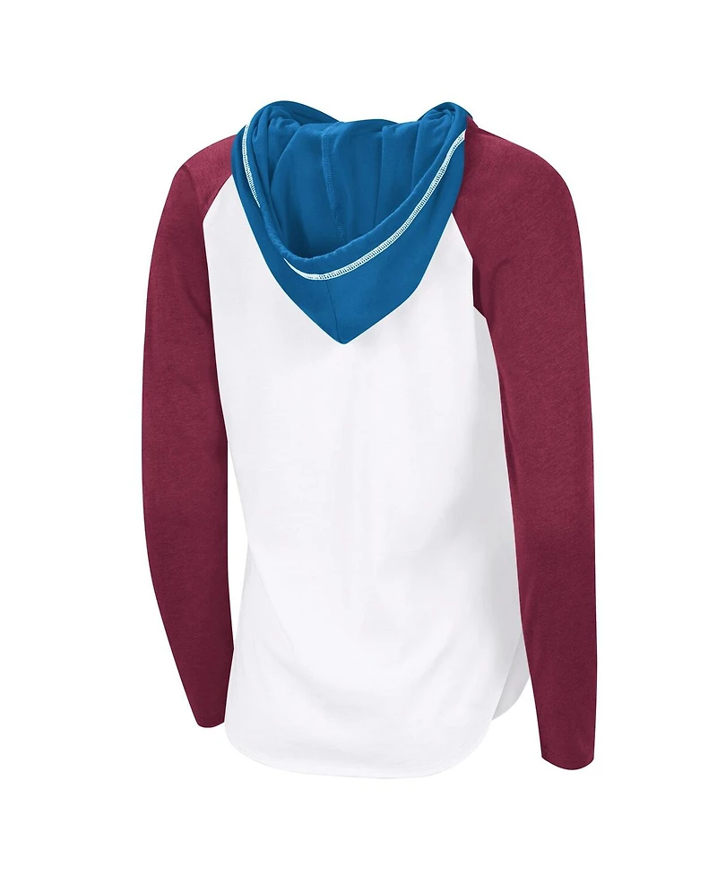 G-iii 4Her by Carl Banks Women's White Colorado Avalanche Vip Raglan Long Sleeve Hoodie T-Shirt