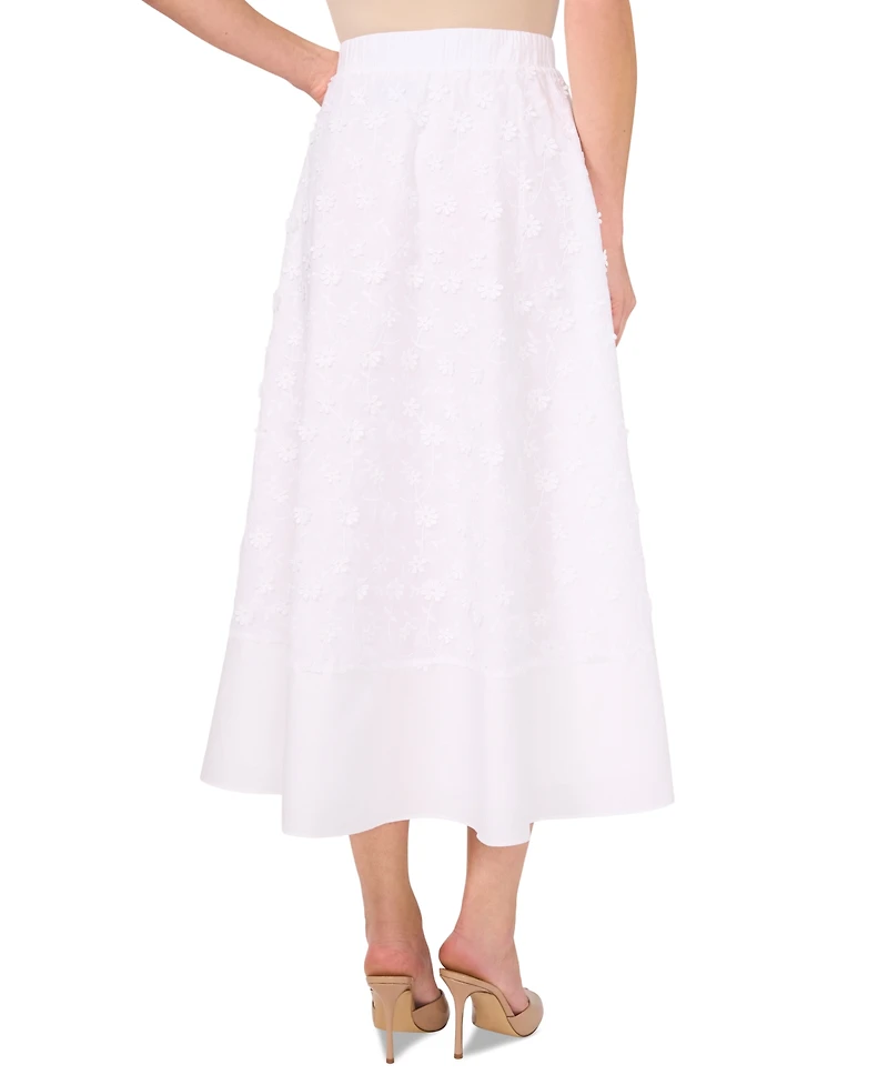 CeCe Women's Cotton 3D Floral Pull-On Midi Skirt