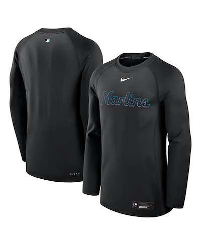 Nike Men's Black Miami Marlins Authentic Collection Game Time Raglan Performance Long Sleeve T-Shirt