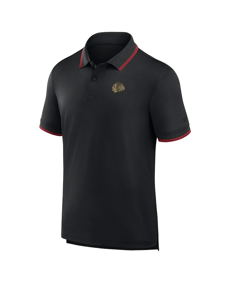 Fanatics Men's Black Chicago Blackhawks Front Office Move Mono Polo Shirt