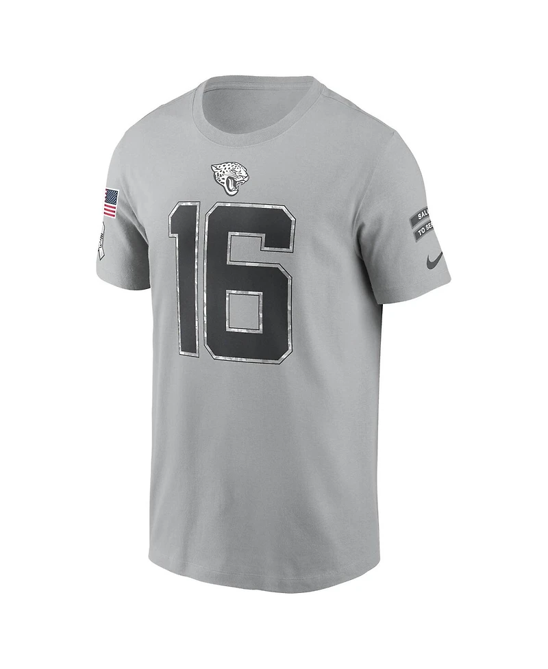 Nike Men's Trevor Lawrence Gray Jacksonville Jaguars 2024 Salute To Service Name Number T-Shirt