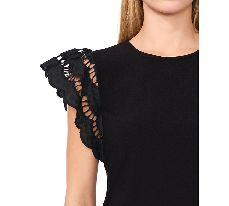 CeCe Women's Ruffled Eyelet-Sleeve Crewneck Top