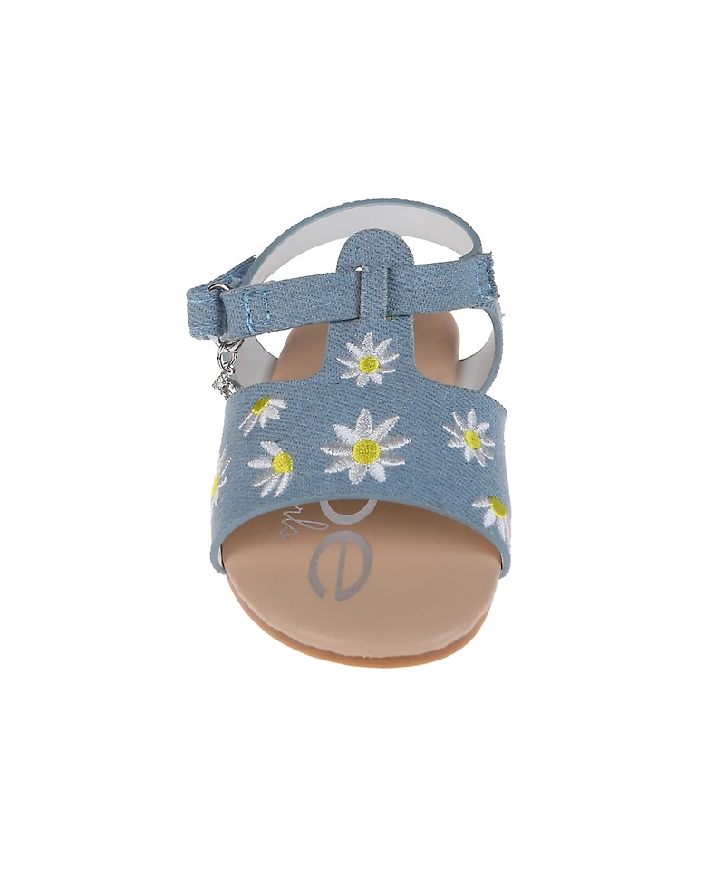 Bebe Toddler Girls Denim and Embroidered Flowers Sandals
