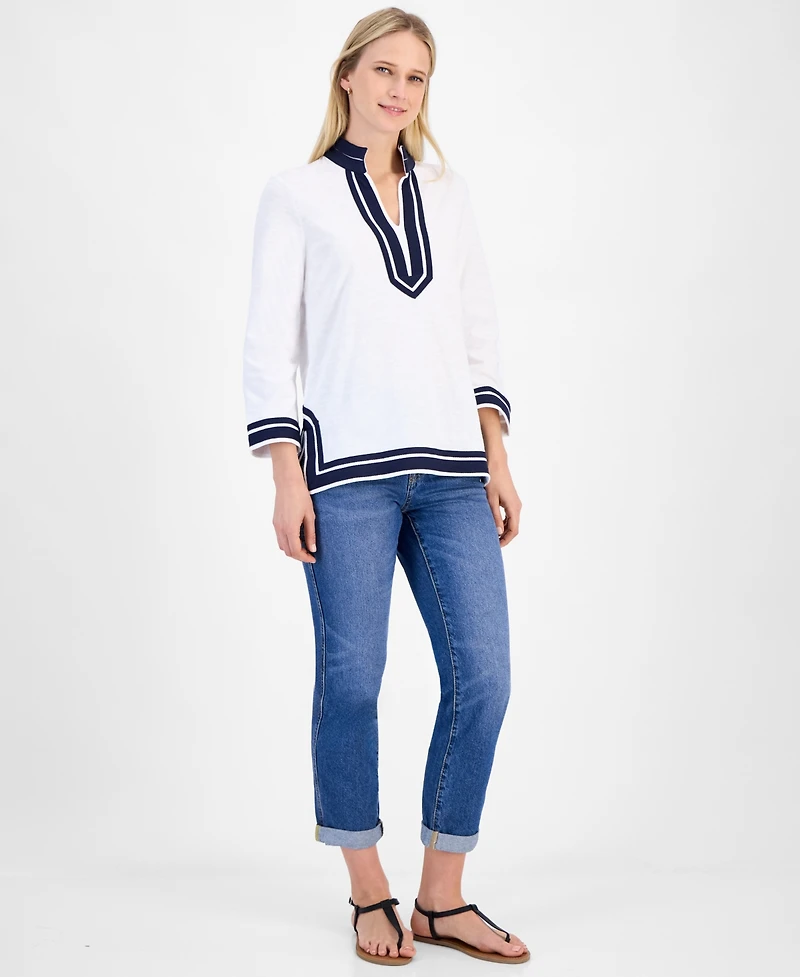 Nautica Jeans Women's Cotton Contrast-Trim Tunic Top