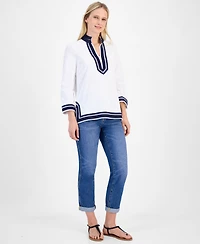 Nautica Jeans Women's Cotton Contrast-Trim Tunic Top
