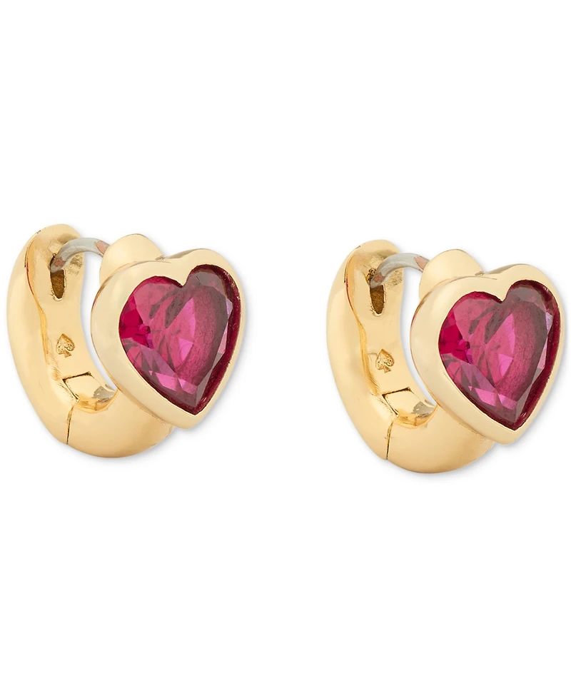 Kate Spade New York Gold-Tone Small Cubic Zirconia Heart Huggie Hoop Earrings, 0.51"