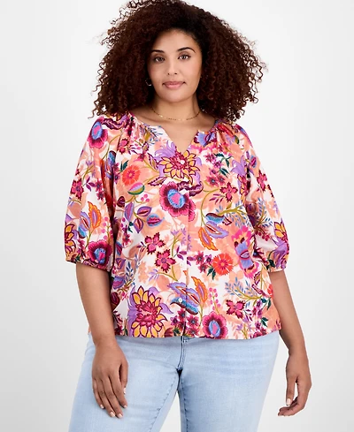 Liverpool Los Angeles Plus Printed Short-Sleeve Blouse