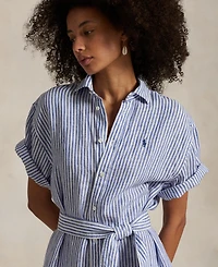 Polo Ralph Lauren Women's Striped 100% Linen Short-Sleeve Shirtdress