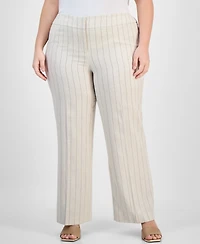 Kasper Plus Size Mid-Rise Striped Wide-Leg Pants