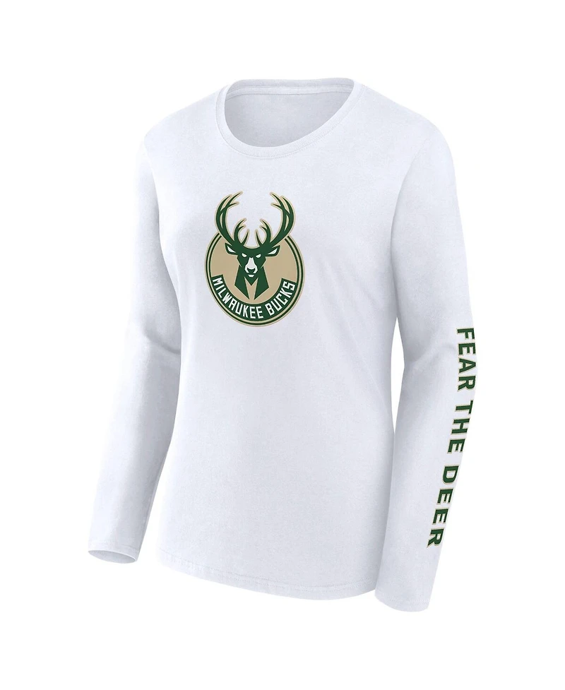 Fanatics Women's White Milwaukee Bucks Long Sleeve T-Shirt