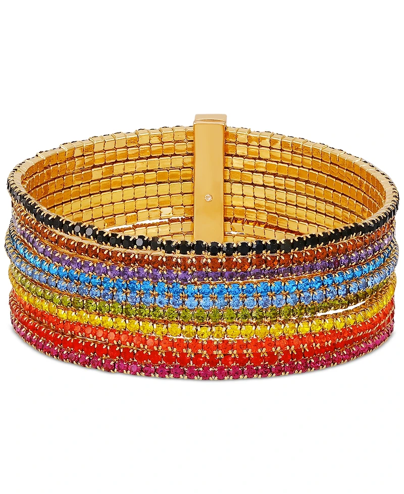 Guess Gold-Tone Rainbow Rhinestone Multi-Row Stretch Bracelet