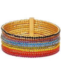 Guess Gold-Tone Rainbow Rhinestone Multi-Row Stretch Bracelet