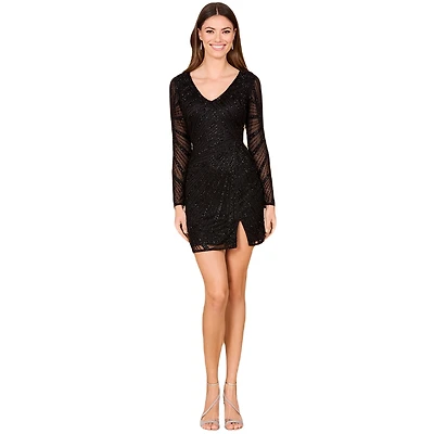 Lara Women's Long Sleeve V-Neck Cocktail Dress