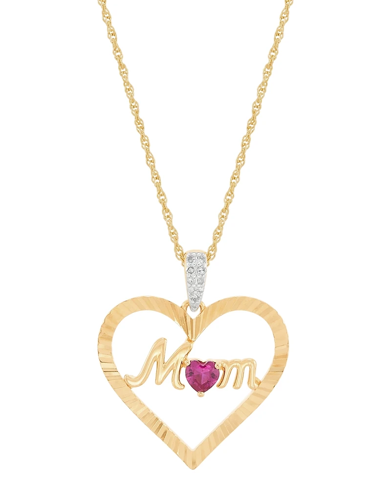 Lab-Created Ruby (1/4 ct. t.w.) & Diamond Accent Mom Heart Pendant Necklace in 14k Yellow Gold-Plated Sterling Silver, 16" + 2" extender