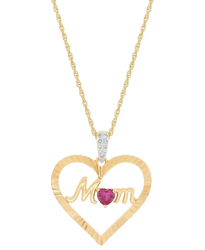 Lab-Created Ruby (1/4 ct. t.w.) & Diamond Accent Mom Heart Pendant Necklace in 14k Yellow Gold-Plated Sterling Silver, 16" + 2" extender