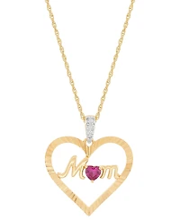 Lab-Created Ruby (1/4 ct. t.w.) & Diamond Accent Mom Heart Pendant Necklace in 14k Yellow Gold-Plated Sterling Silver, 16" + 2" extender