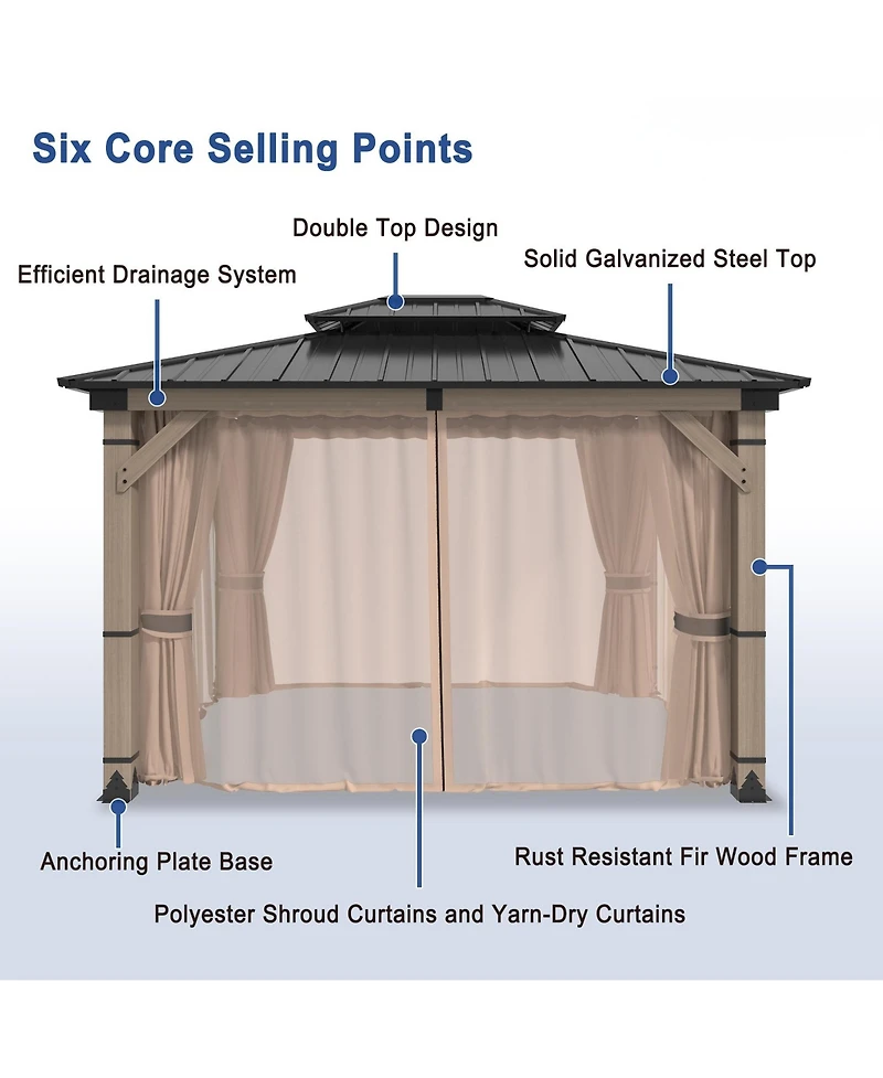 Mondawe 12 Ft. W x Ft. D Solid Cedar Wood Patio Gazebo with Curtains and Mesh Screens