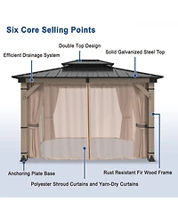 Mondawe 12 Ft. W x Ft. D Solid Cedar Wood Patio Gazebo with Curtains and Mesh Screens