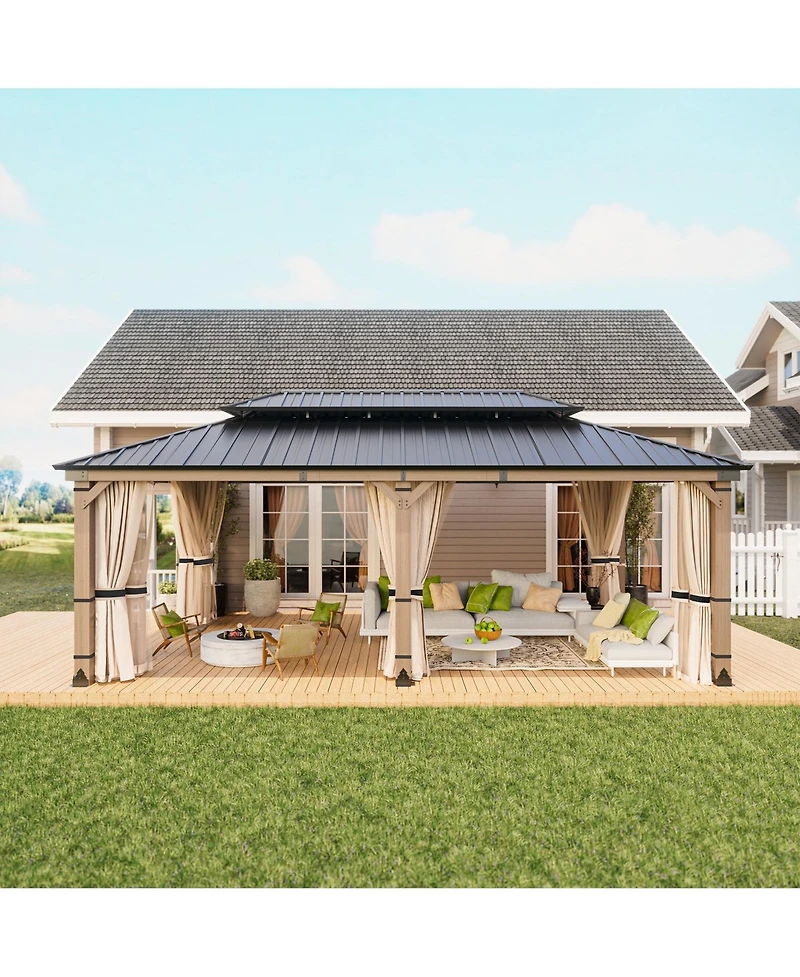 Mondawe 12 Ft. W x Ft. D Solid Cedar Wood Patio Gazebo with Curtains and Mesh Screens