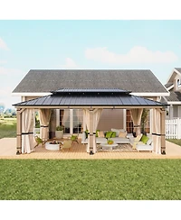 Mondawe 12 Ft. W x Ft. D Solid Cedar Wood Patio Gazebo with Curtains and Mesh Screens