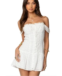 Edikted Women's Jill Eyelet Drop Waist Mini Dress