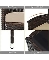 4PCS Rattan Patio Furniture Set Sofa Chair Coffee Table w/Cushion